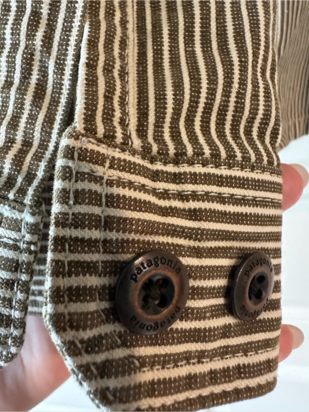 Patagonia Striped Button-Up Work Shirt Jacket in brown and white - Picture 8 of 8